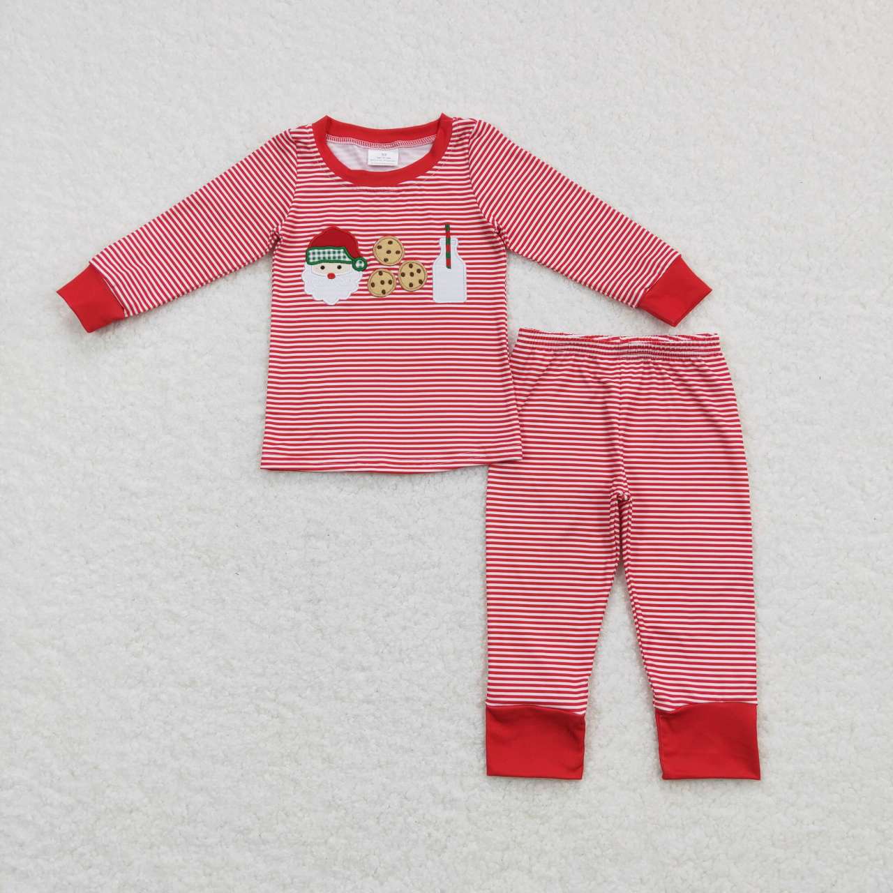 Christmas red embroidery Stripe Santa No Ruffle Pajamas