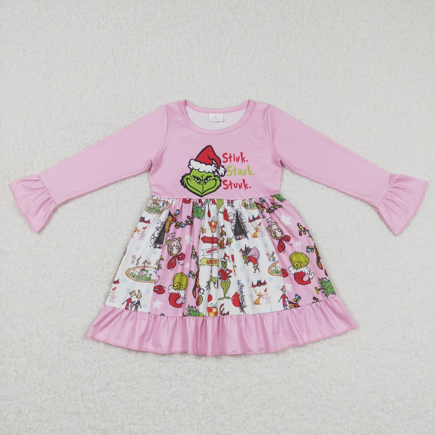 Christmas Pink Cartoon Long Sleeve Dress