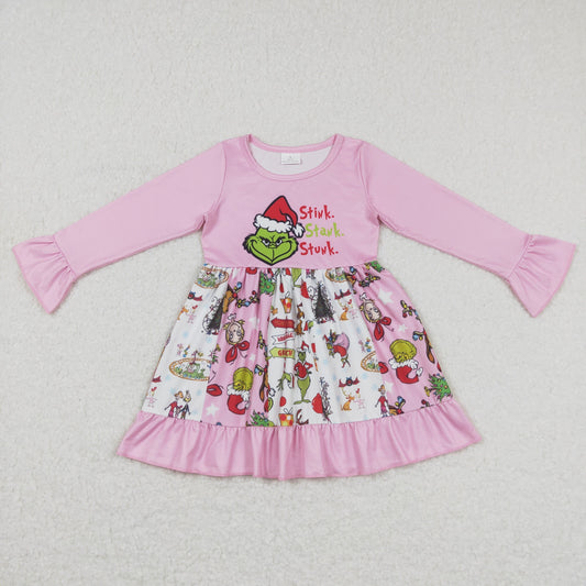 Christmas Pink Cartoon Long Sleeve Dress