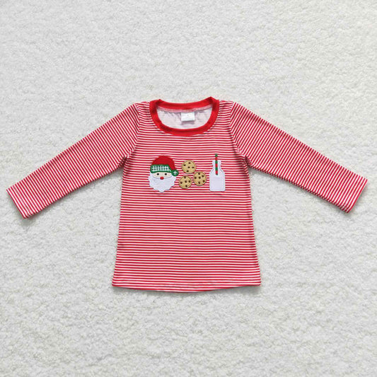 Christmas Red Stripe embroidery Santa Shirt