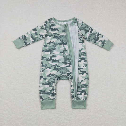 Camo dinosaur Baby Romper With zipper