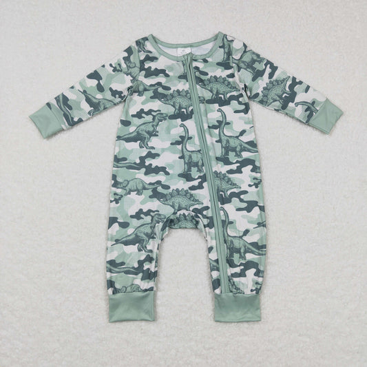Camo dinosaur Baby Romper With zipper