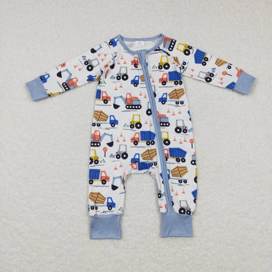 Blue Car Baby Romper With zipper