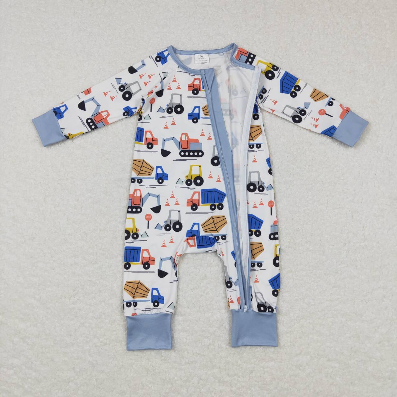 Blue Car Baby Romper With zipper