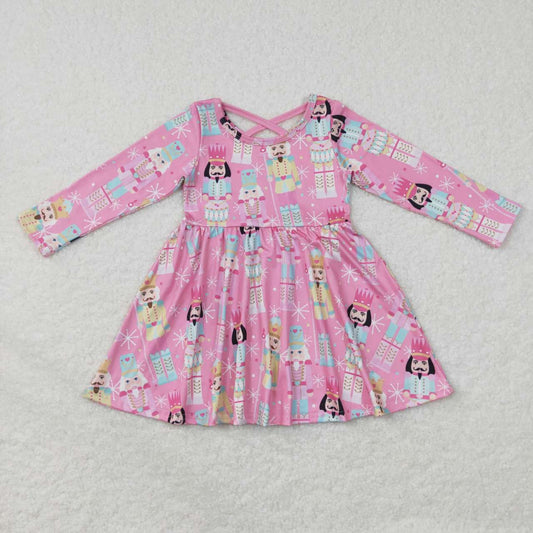 Christmas Pink Cartoon Long Sleeve Girls Dress