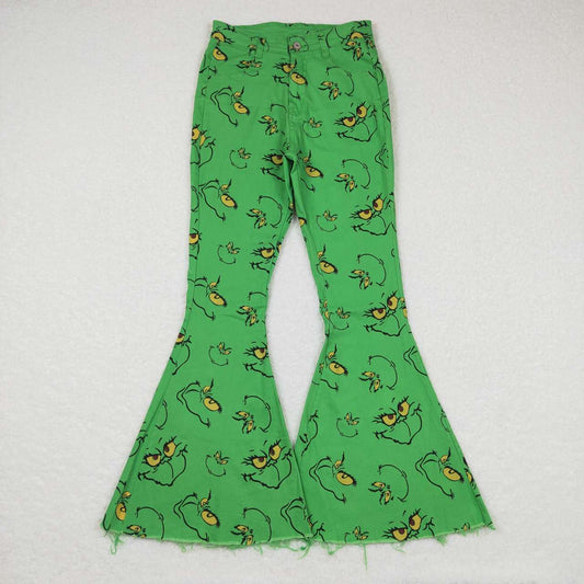 Christmas Green Cartoon Adult Bell-bottom jeans