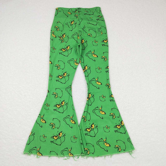 Christmas Green Cartoon Adult Bell-bottom jeans
