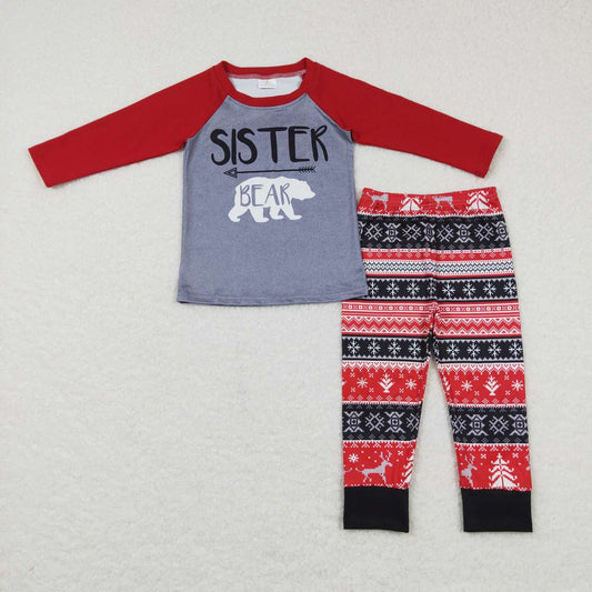 Christmas Sister bear Deer Snowflake Print Girls Set