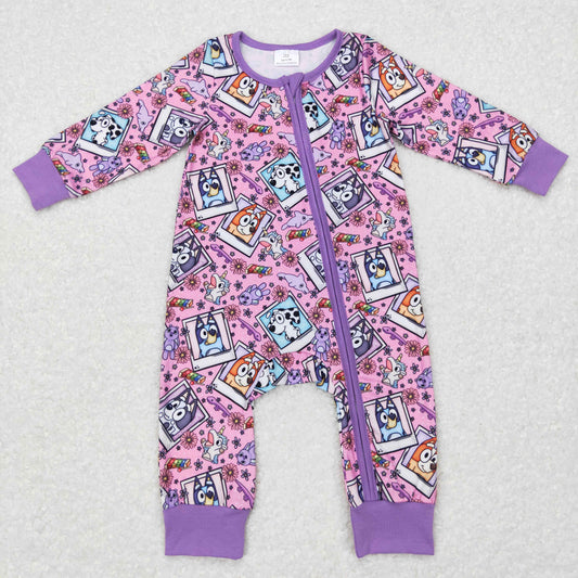 Purple Cartoon Dog Print Boy Romper