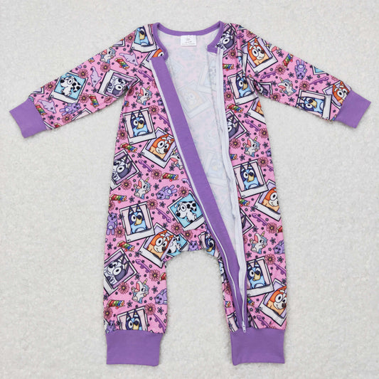 Purple Cartoon Dog Print Boy Romper