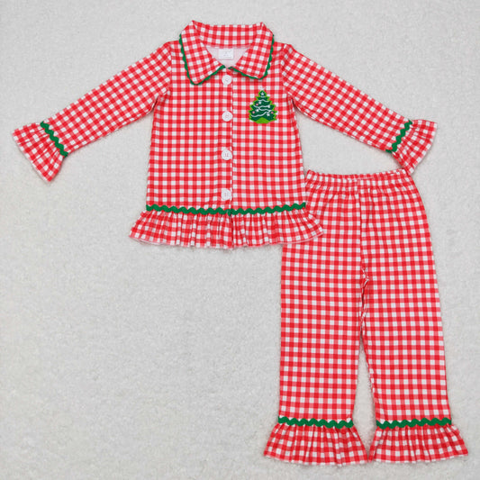 Christmas embroidery red plaid Ruffle Pajamas