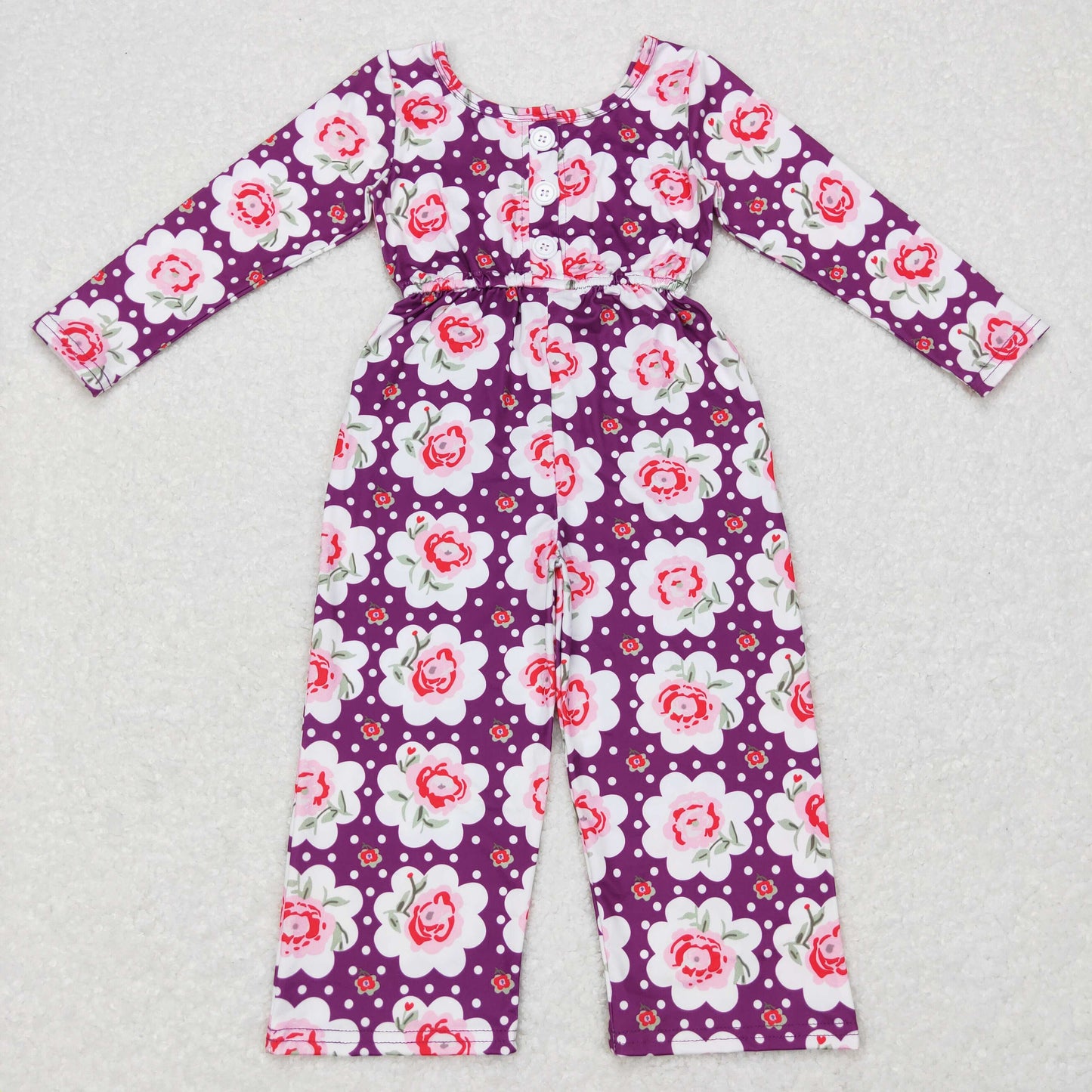 Purple floral Dots Long sleeve Jumpsuit