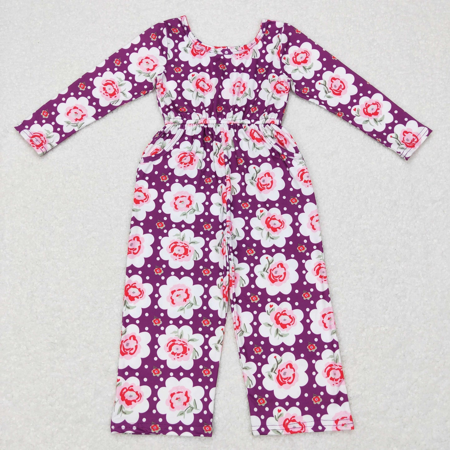 Purple floral Dots Long sleeve Jumpsuit