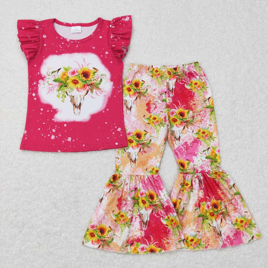 Pink Highlandcow Floral Print Print Bell Girls Set