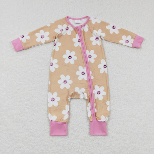 Pink Floral Print with Zipper Baby Romper