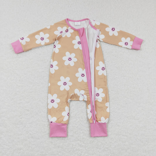 Pink Floral Print with Zipper Baby Romper