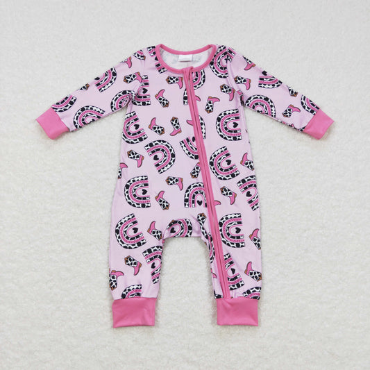 Pink Leopard Cow Boots with Zipper Baby Romper
