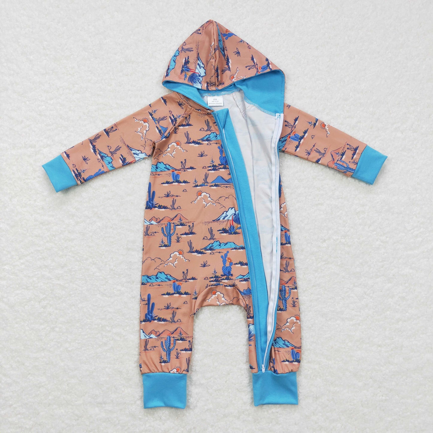 Western Brown Cactus Print Baby Romper With Hat