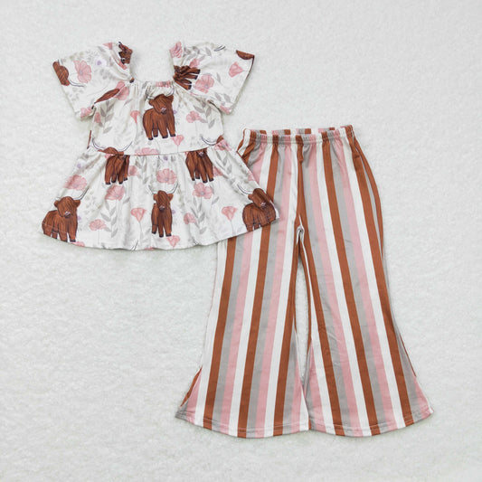 Floral Cow Stripe Girls Set