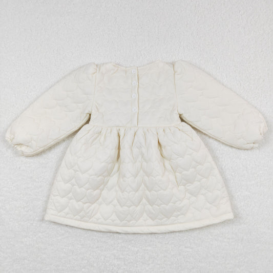 Solid White Cotton Long Sleeve Girls Dress