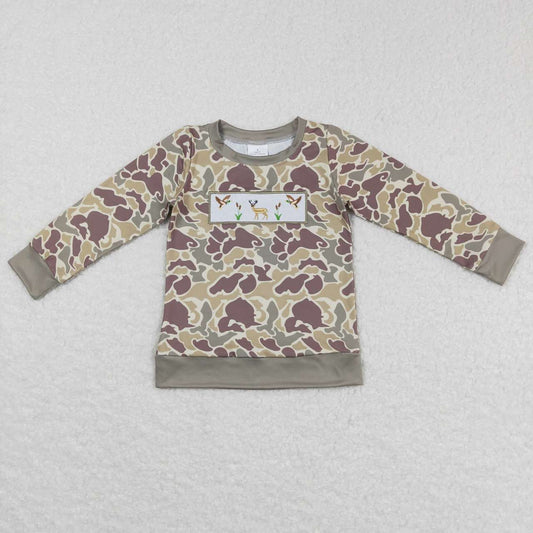 Christmas Embroidery Deer Camo Long sleeve Shirt