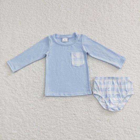 Blue Plaid Long Sleeve Girls Bummies