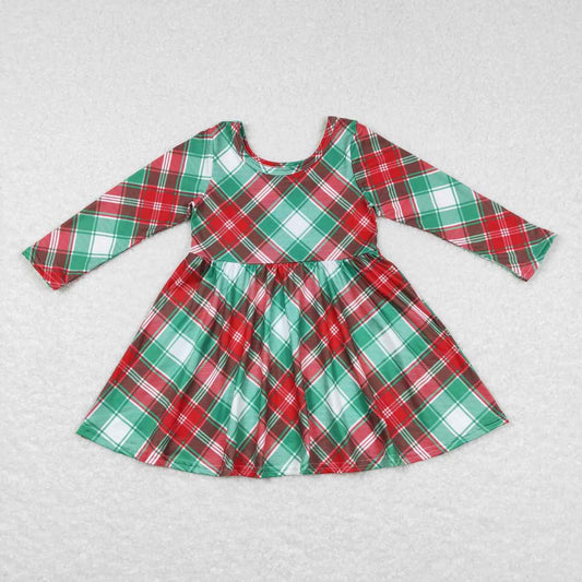 Red Green Plaid Long Sleeve Girls Dress