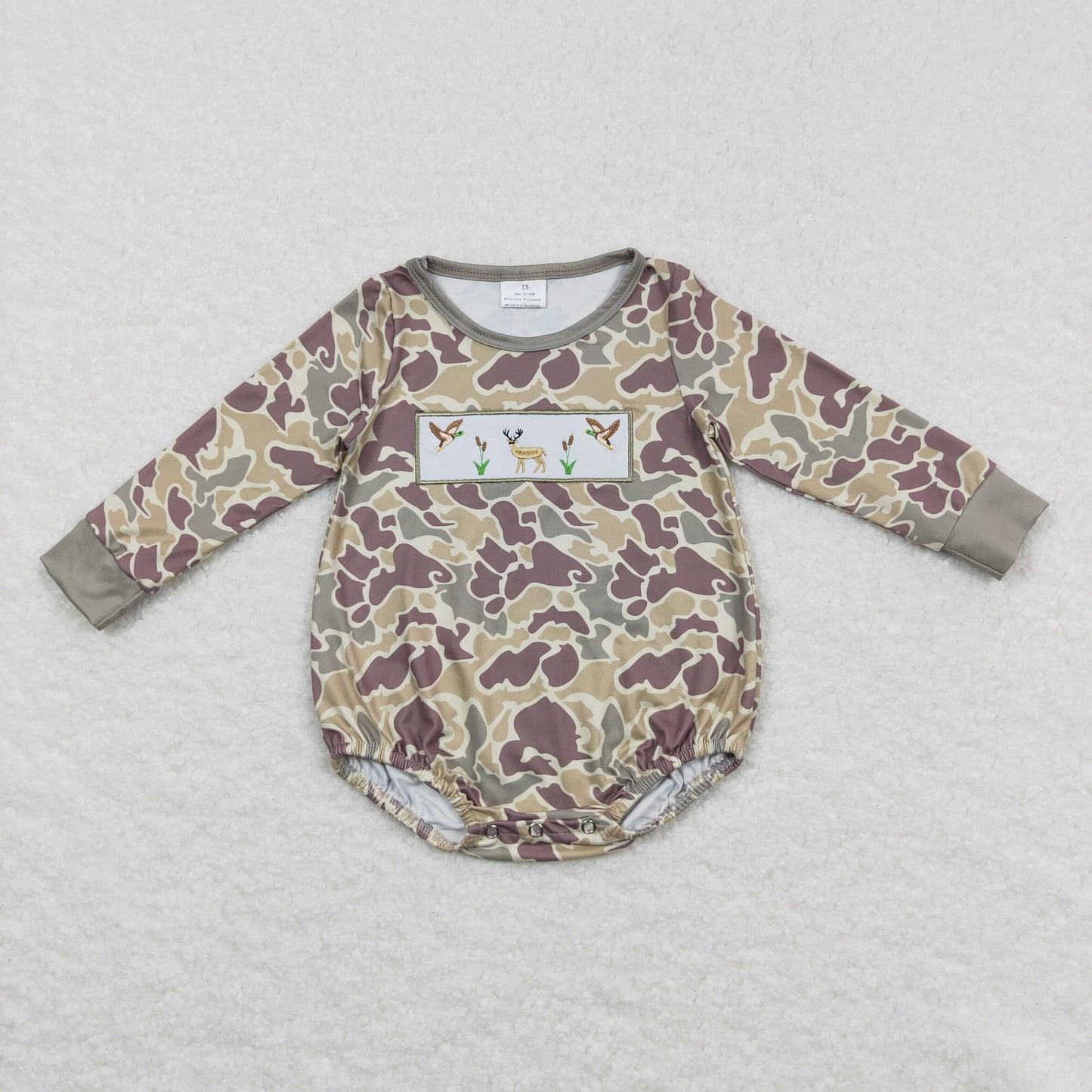 Embroidered Green Camo Deer long sleeves romper