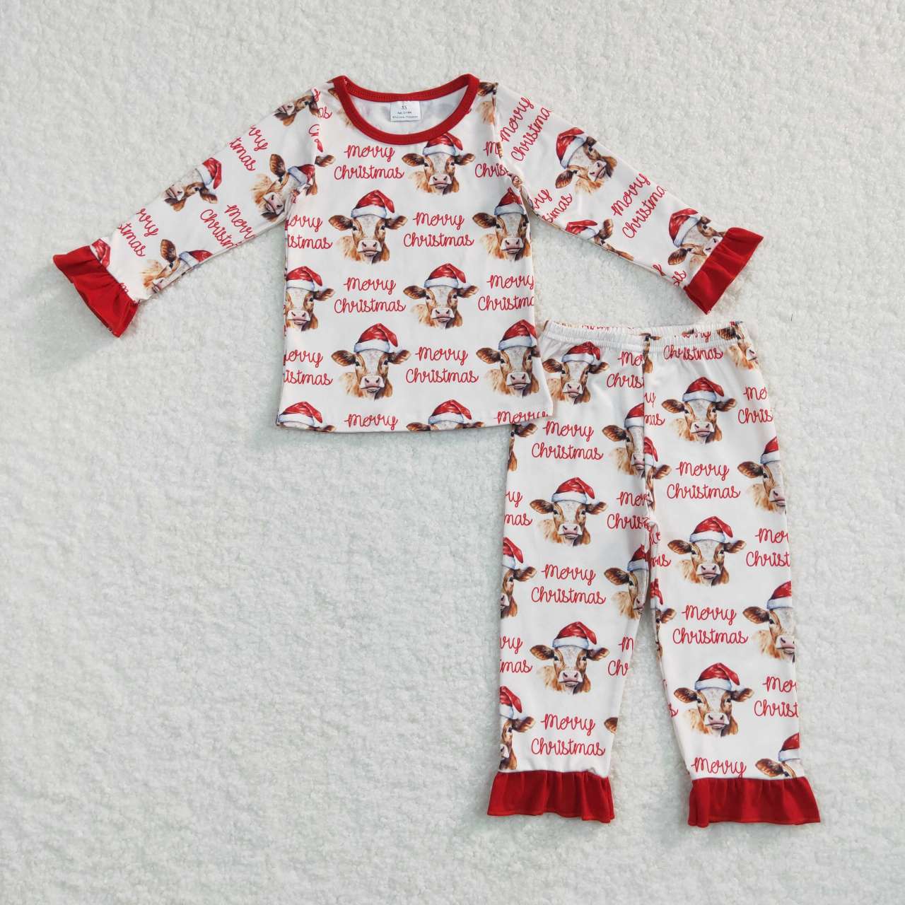 Christmas Cow Print long-sleeved Ruffle Pants Pajamas