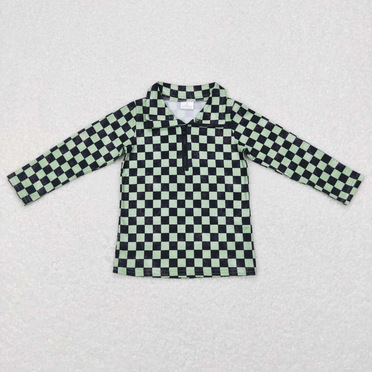 green plaid With Zipper Coat
