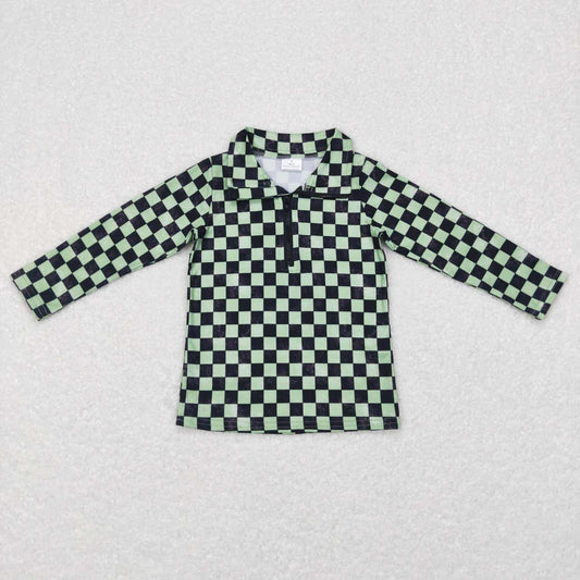 green plaid With Zipper Coat