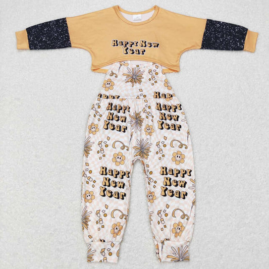 Happy New Years Cartoon Girls Jumpsuit Set