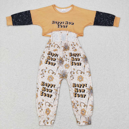 Happy New Years Cartoon Girls Jumpsuit Set