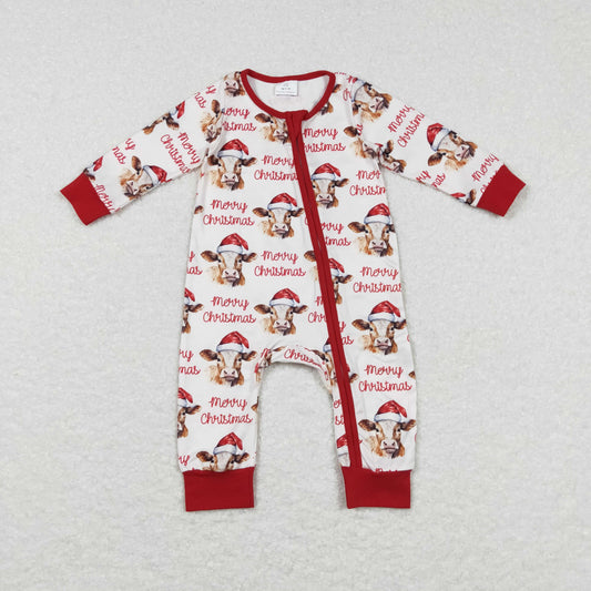 Christmas floral Cow Print Baby Romper With zipper