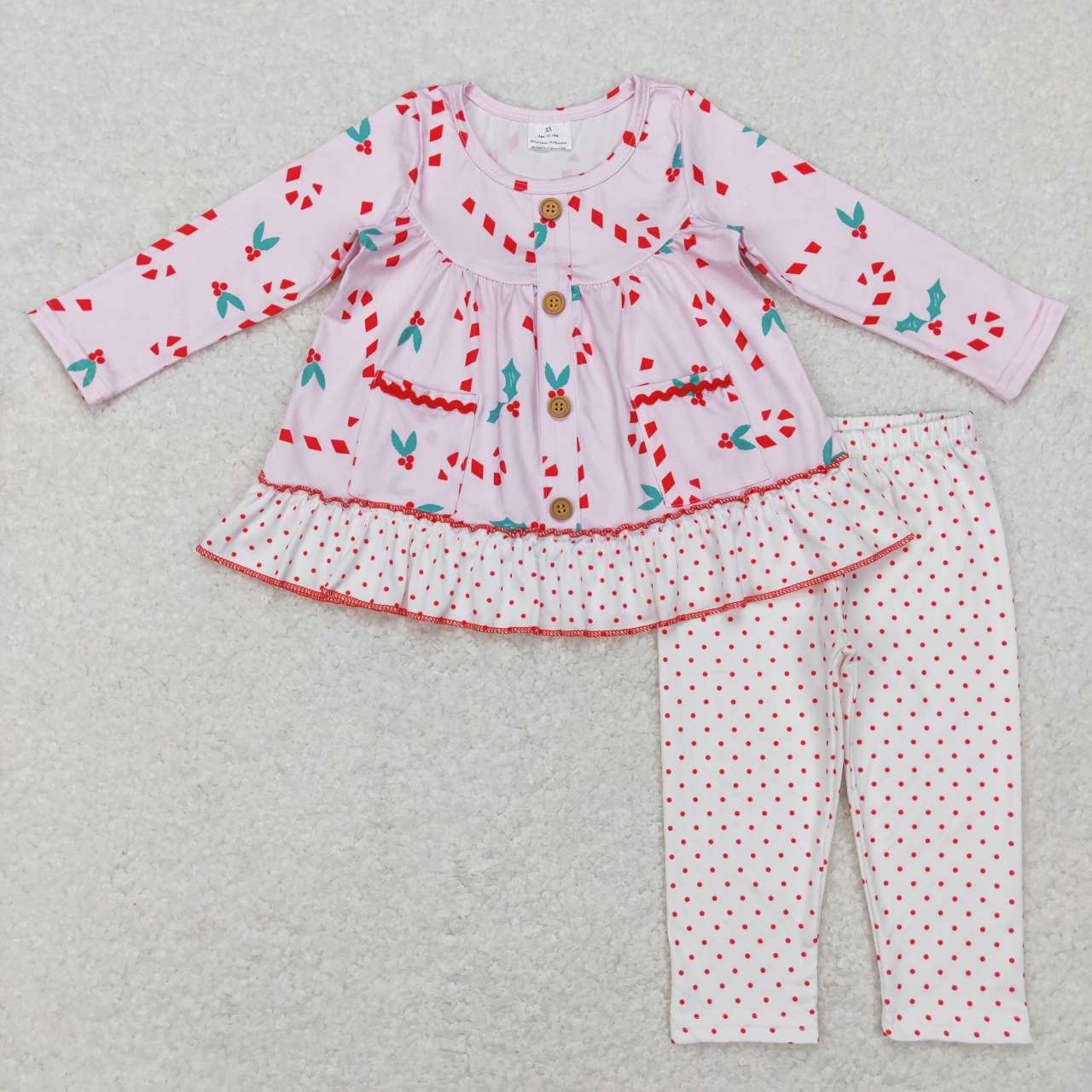 Christmas Pink Candy leggings Girls Set