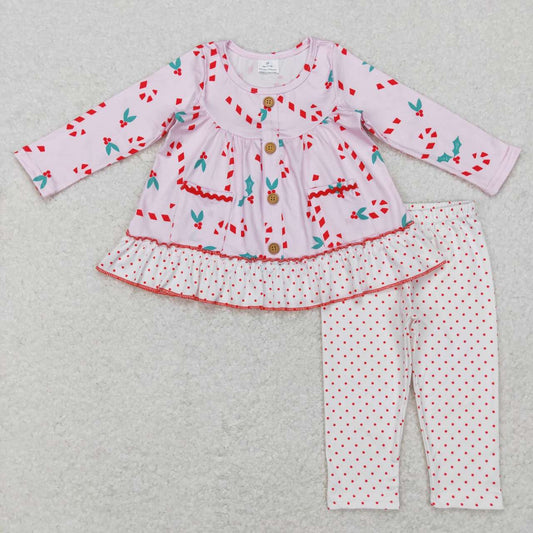 Christmas Pink Candy leggings Girls Set