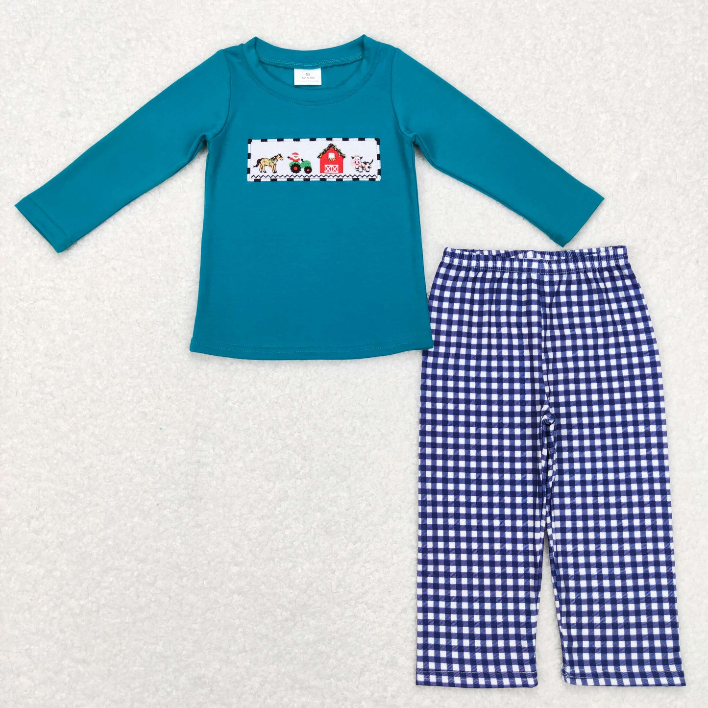 Fall Set embroidery farm Plaid Car Print Boy Set