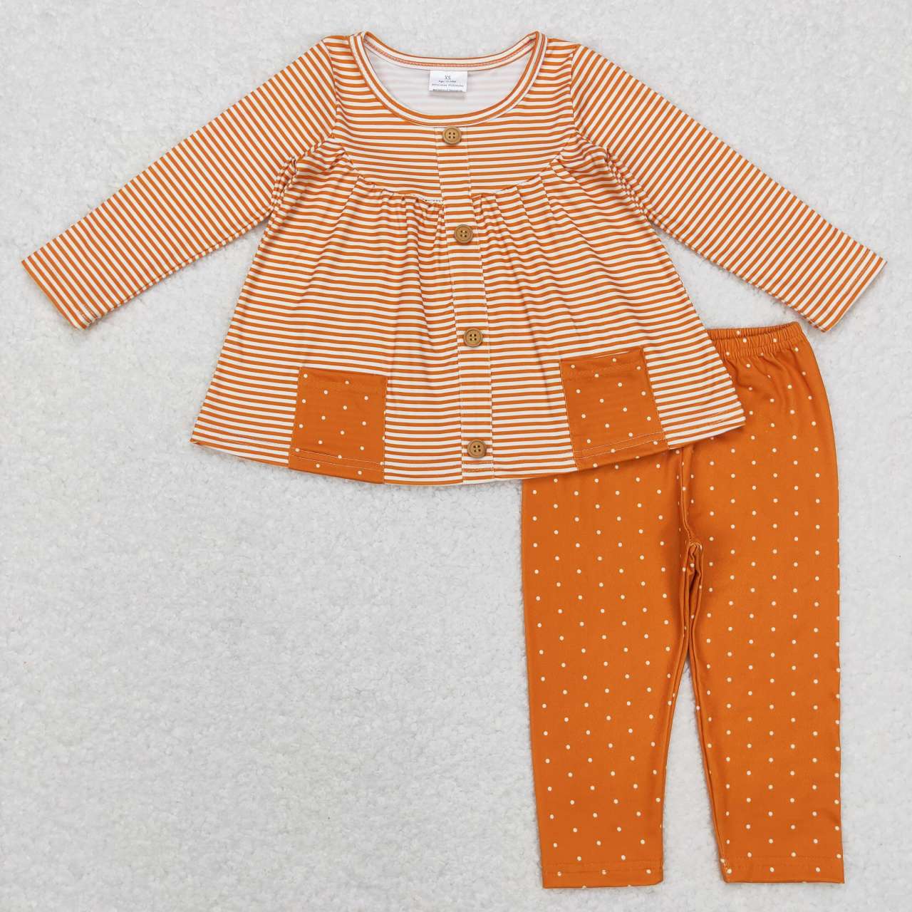 Fall Orange Stripe With Pocket Long Sleeve Pants Set