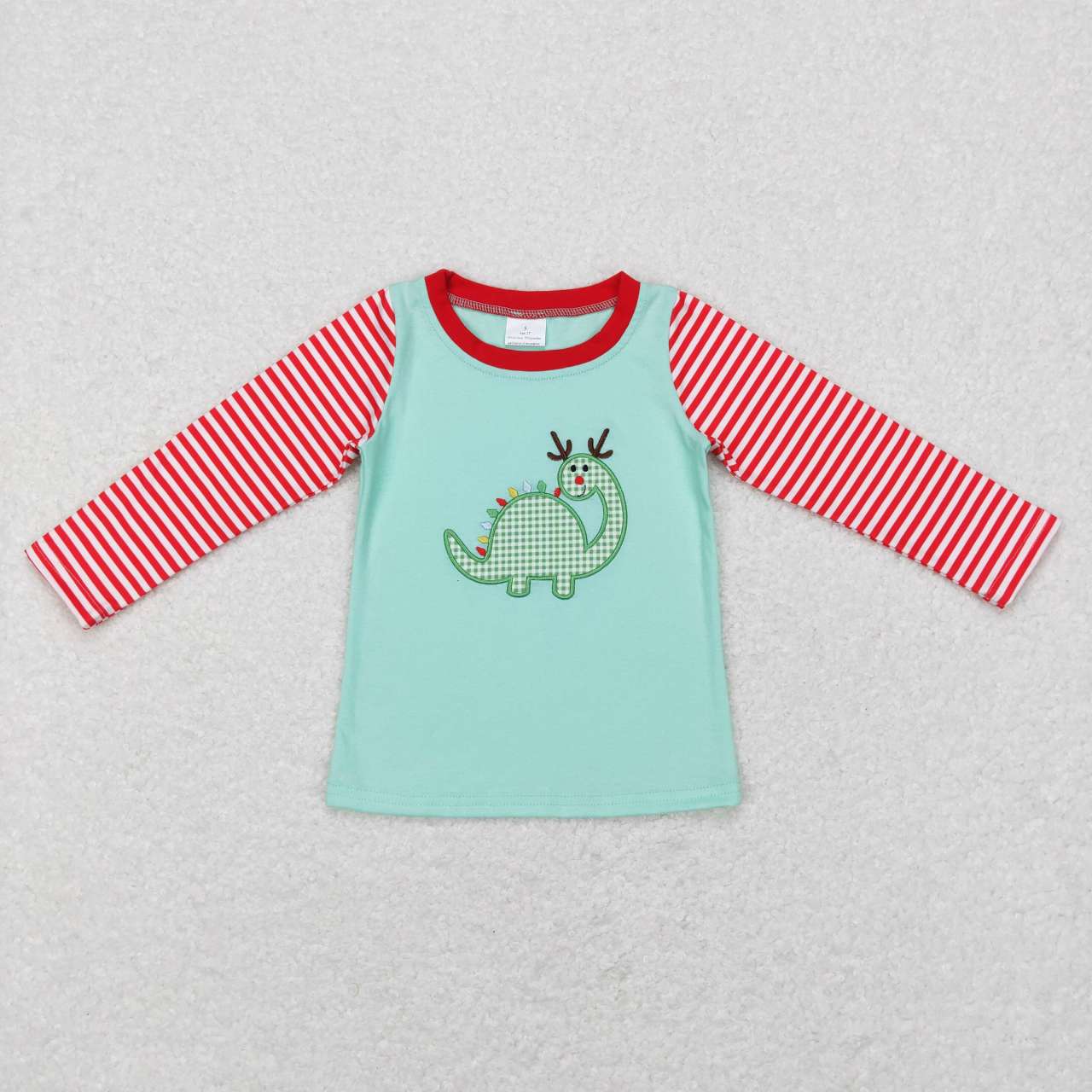Embroidery Dinosaur Red Stripe Long Sleeve Shirt