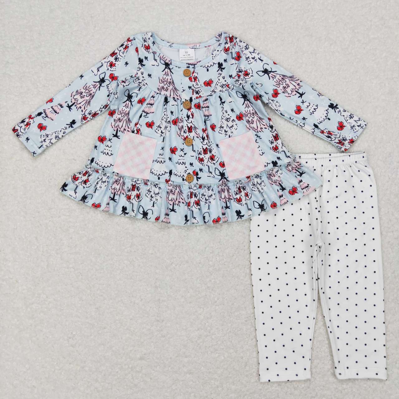 Christmas Tree Snowman With Pocket Long Sleeve Pants Set