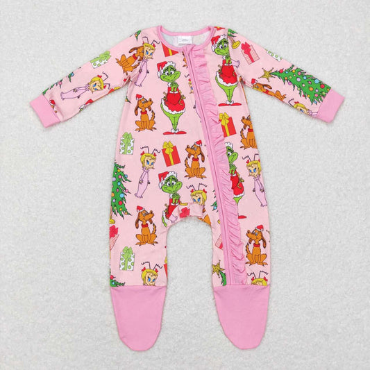Christmas Pink Cartoon Zipper Romper