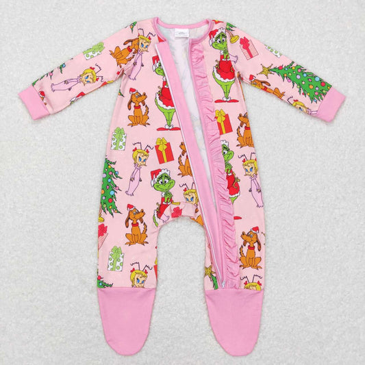 Christmas Pink Cartoon Zipper Romper