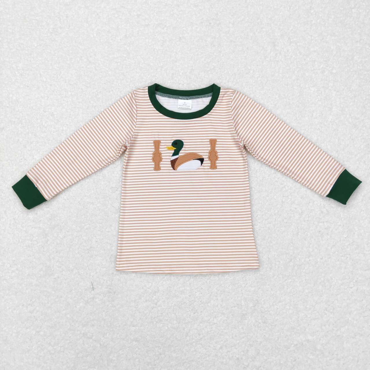 Embroidery Stripe Duck Print Long Sleeve Boy Shirt