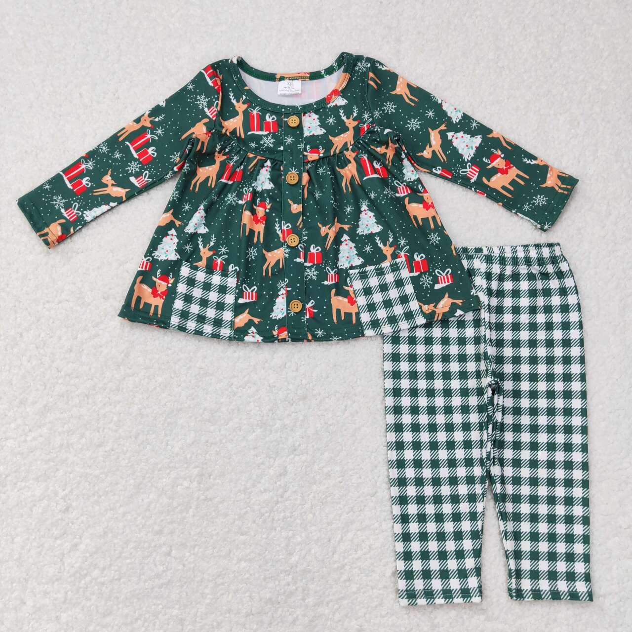 Christmas Green Deer Long Sleeve Pants Set