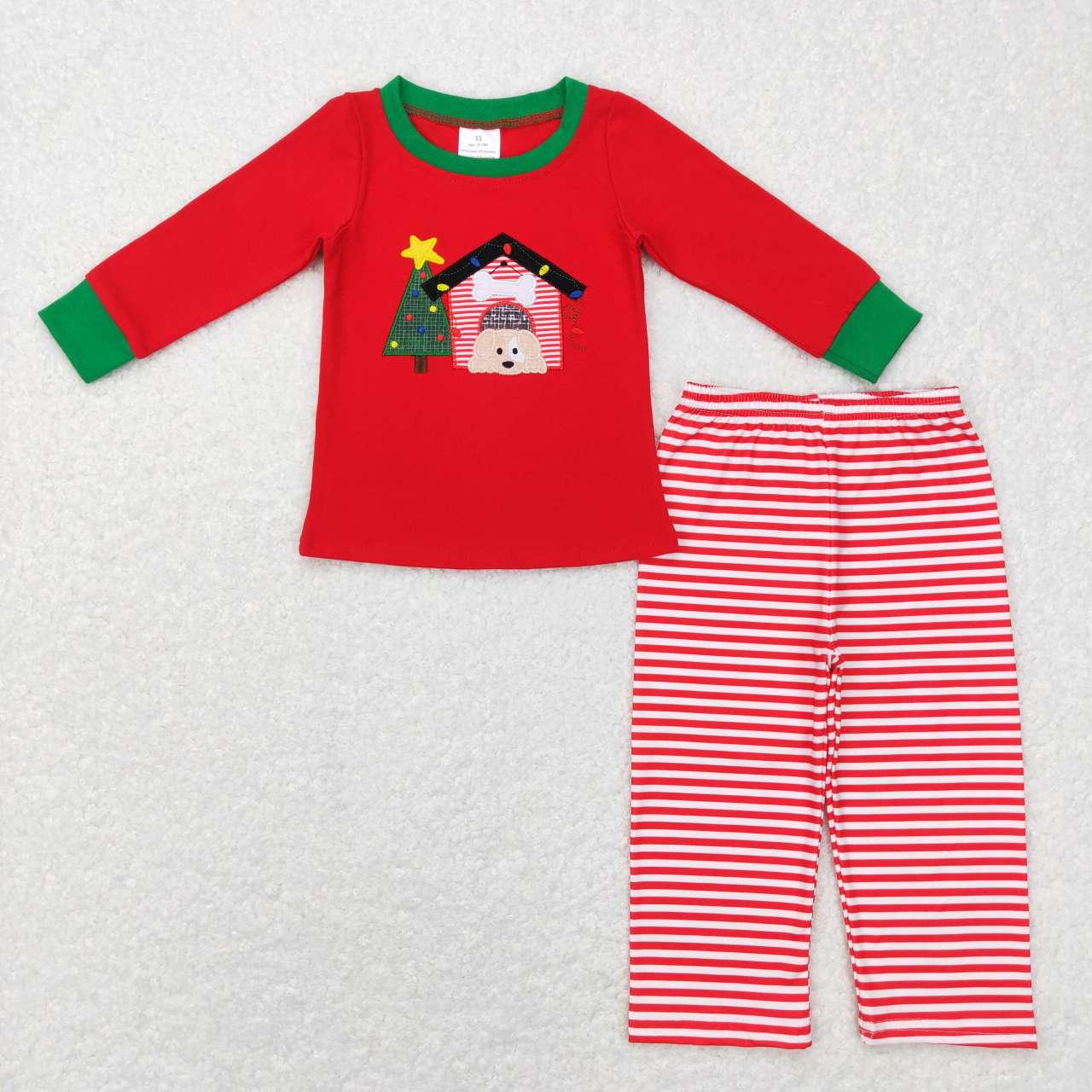 Embroidered Red Stripe Farm Long-sleeved Pants Boy Set