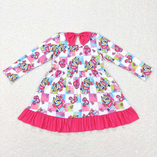 Purple Dog Print long sleeve Dress