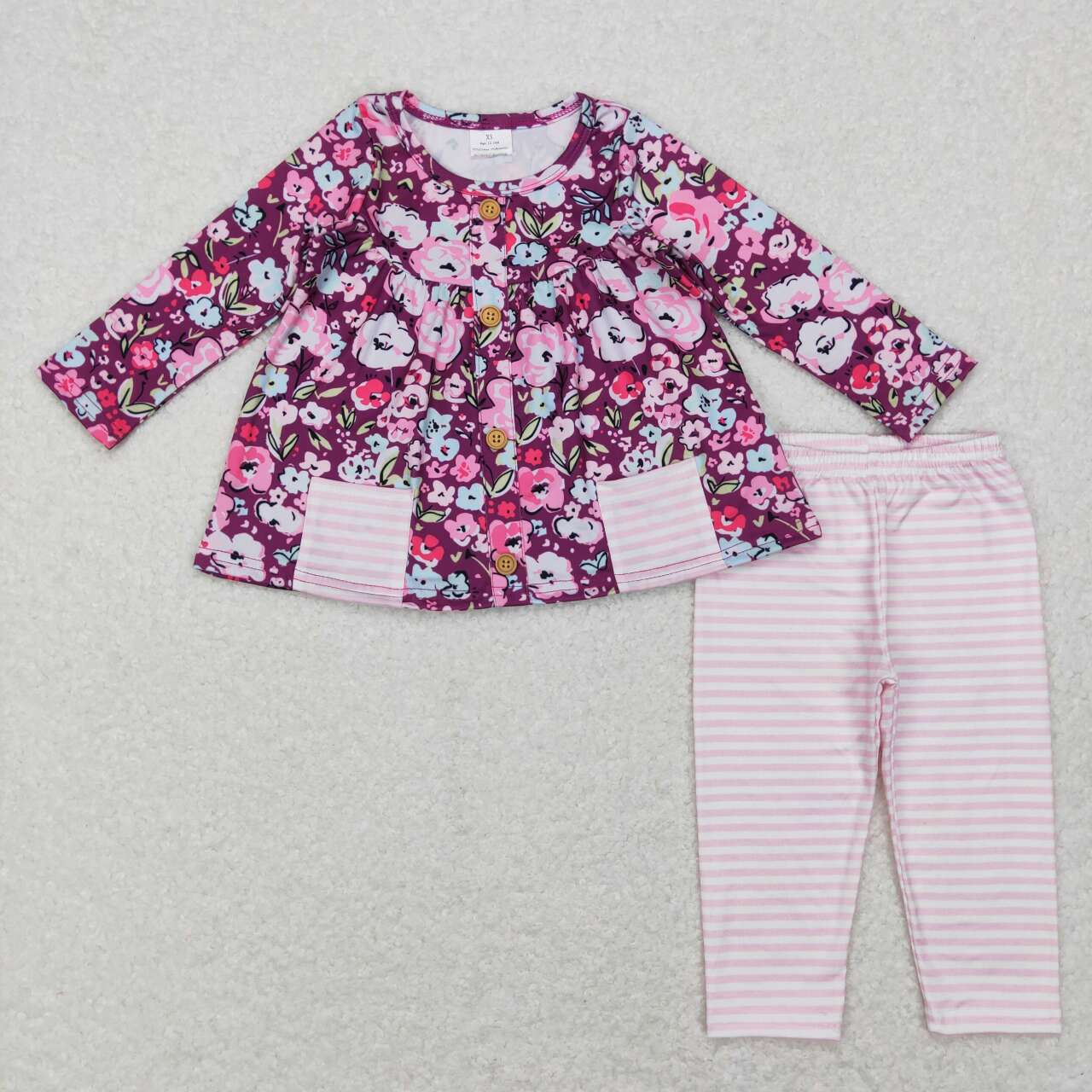 Fall Purple floral With Pocket Long Sleeve Pants Set