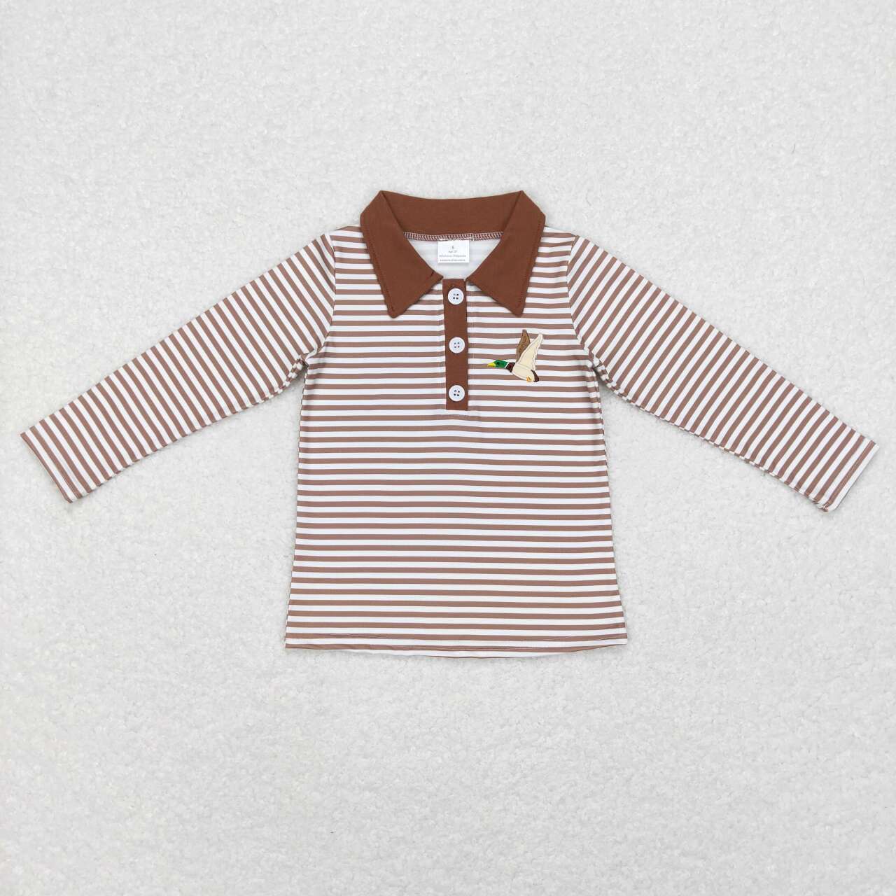 brown Embroidery Duck Print with buttons Long Sleeve Shirt