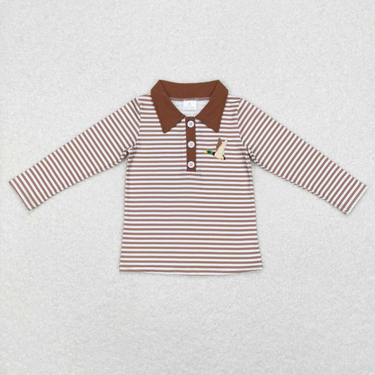 brown Embroidery Duck Print with buttons Long Sleeve Shirt