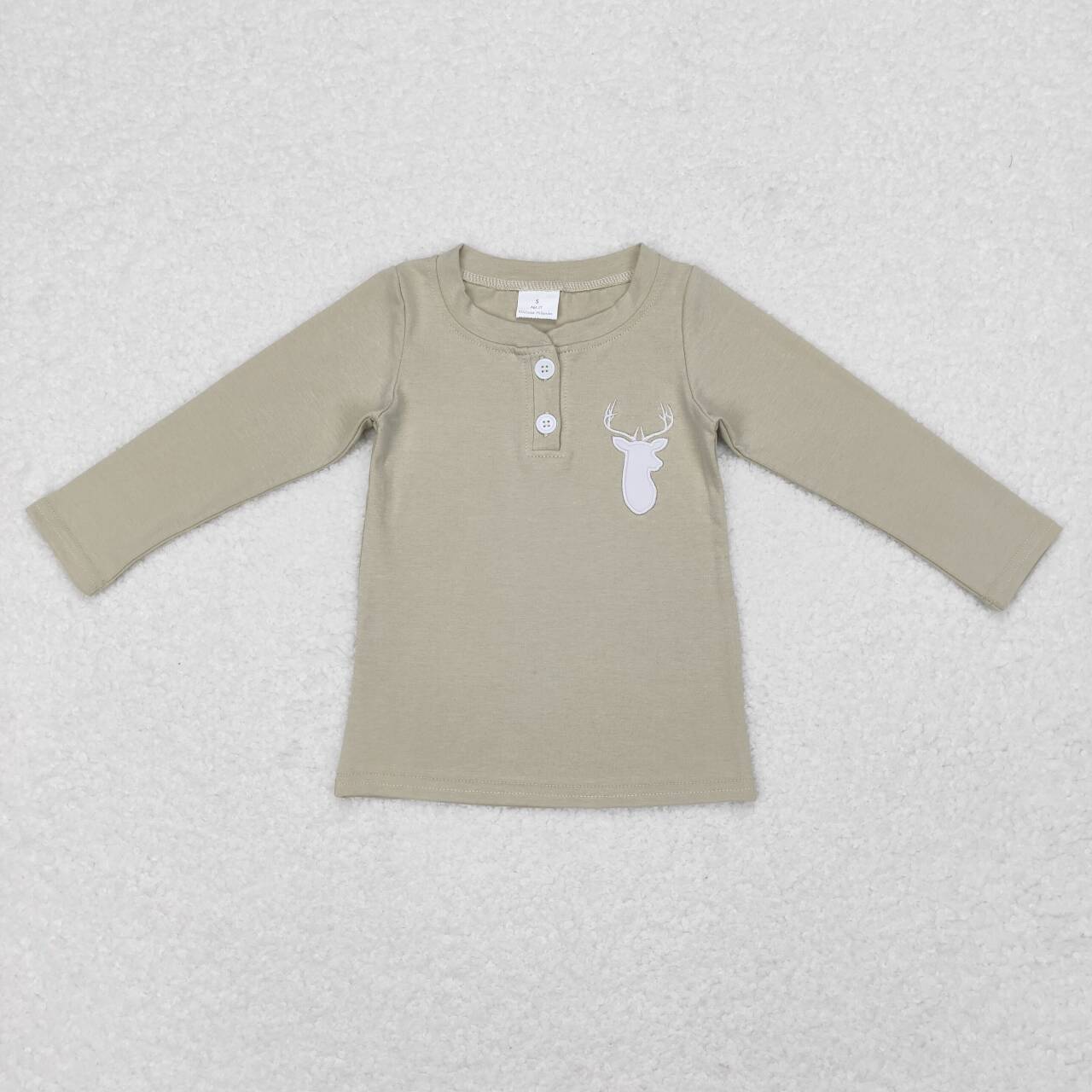 Embroidery Deer Print with buttons Long Sleeve Shirt